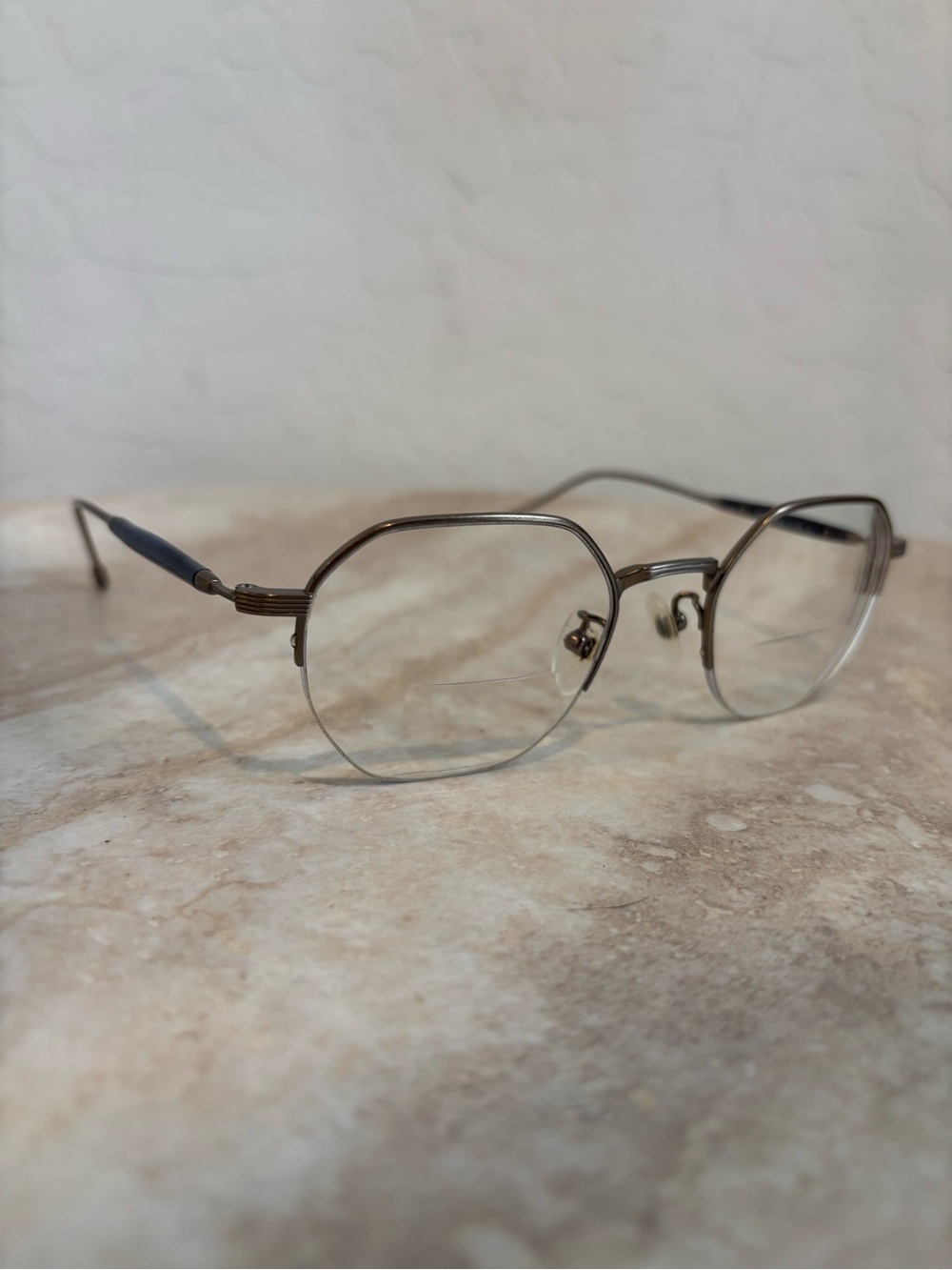 Trussardi Titanium VTR603K Men's Pewter Metal Hexagonal Eyeglasses